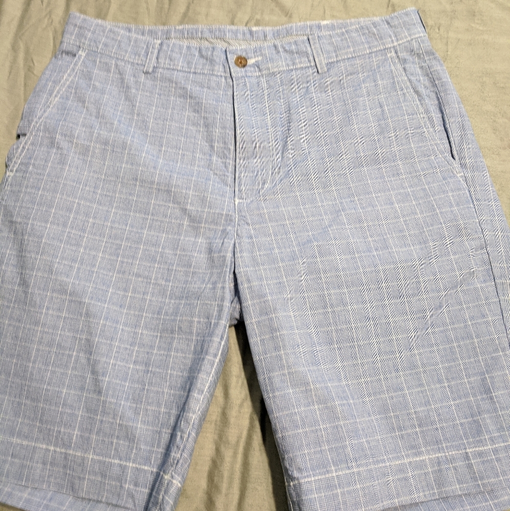 Cremieux light blue and white plaid check short 32